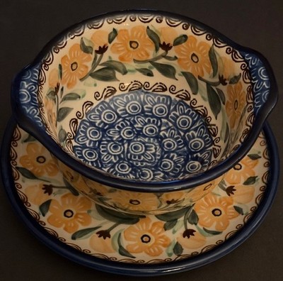 Ceramika Artystyczna Polish Pottery Unique Cereal Bowl with Matching Saucer