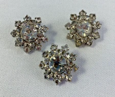 Vintage Rhinestone Buttons Sparkly 1" Prong Set Shank Crystal? Set of 3