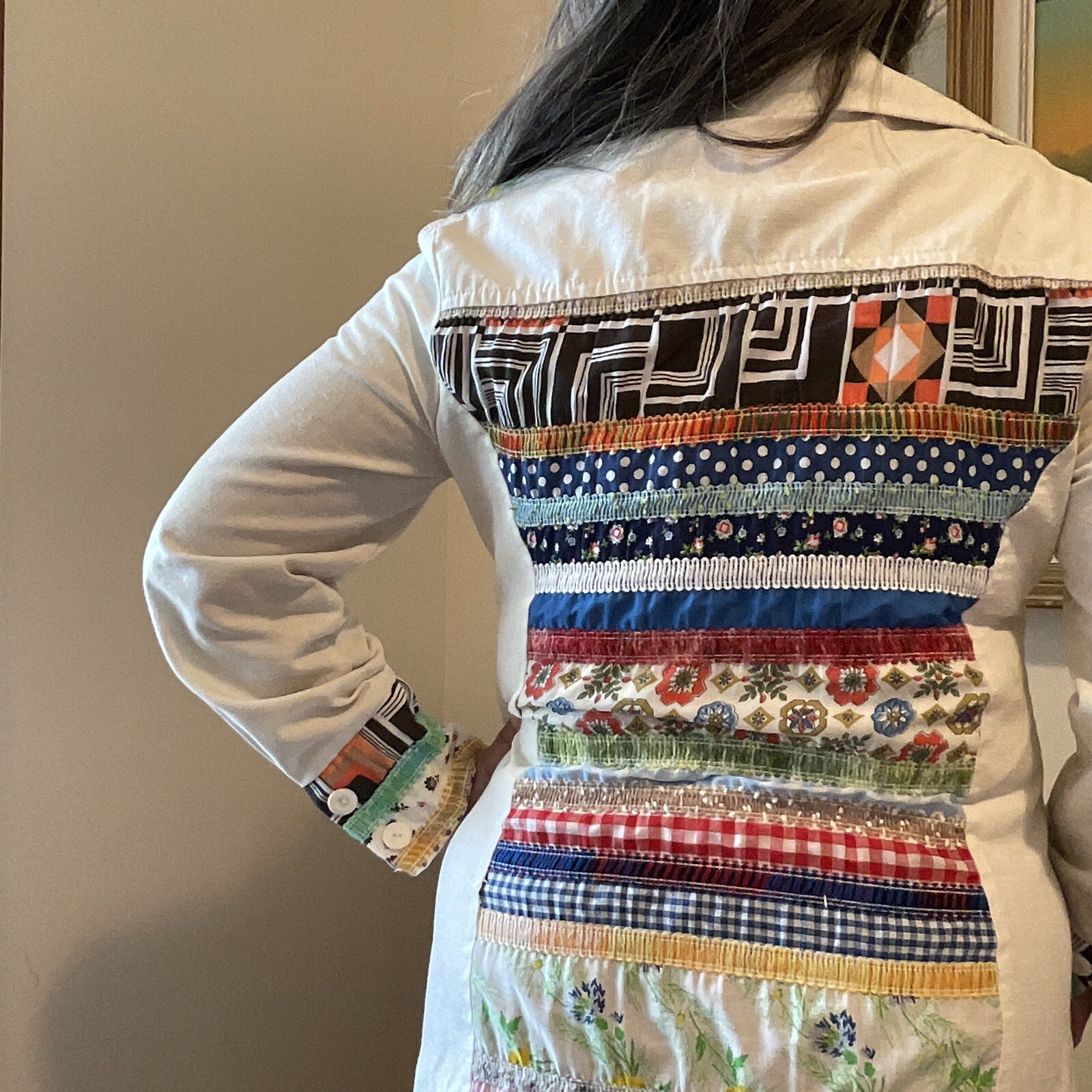 vintage 70's patchwork button down shirt/shacket-… - image 11