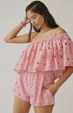 Anthropologie X La Fuori Collection One Shoulder Eyelet Pink Hot Shot XS NWT