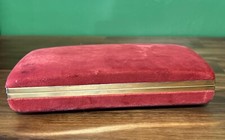Vtg MELE Red Velvet Jewelry Box Hardshell Case Travel Clamshell Cufflinks Ring