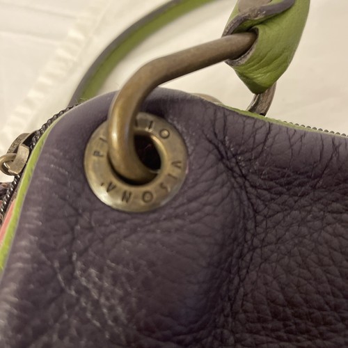 PLINIO VISONA Shoulder Bag Italy Leather Double Handles Purple Pink Green RARE - Imagen 19 de 20