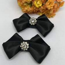 Vintage BLUETTE Black Bow Rhinestone Shoe Clips Made in France 2 3/4" 7078