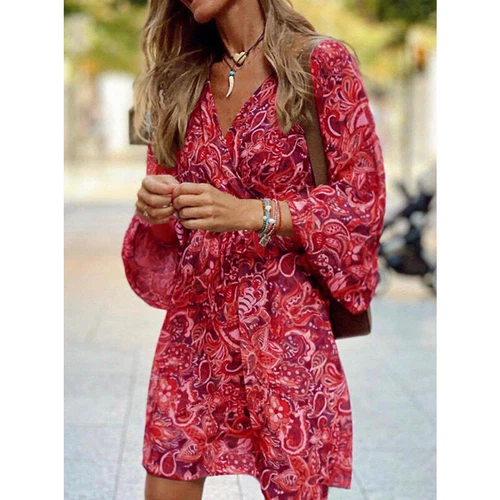 Mujeres Boho Cuello en V Floral Maxi Vestido Damas Verano Playa Solero Vestido Asiático talla - Imagen 9 de 14