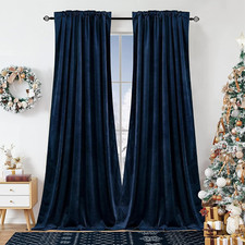 Navy Blue Velvet Curtains for Bedroom Window, Super Soft Vintage Luxury Heavy Dr