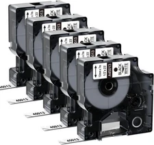 5PK 45013 Black on White Label Tape For DYMO LabelManager D1 120P 500TS PnP 1/2"