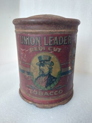 Vintage UNIONSFÜHRER Uncle Sam Rauchdose Werbung leer rostig Blech Bauernhoffund