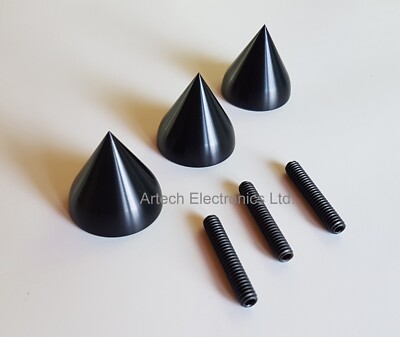 Large Black Tenderfeet  - Set of 3 - Threaded 1/4-20, With Studs