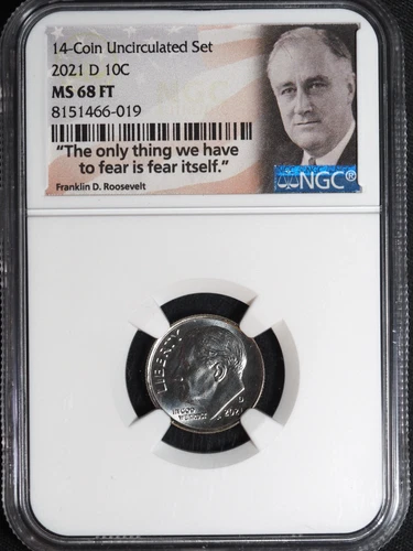 2021-D MS68 FT (Full Torch) 14-Coin Unc Set Special NGC Sticker Roosevelt Dime