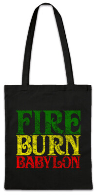 Fire Burn Babylon Stofftasche Einkaufstasche Rasta Reggae Jamaika Irie Rastafari