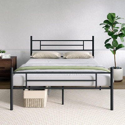 Queen Metal Bed Frame with Headboard, Footboard & Storage - No Box Spring Needed