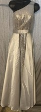Molisa Womans  2 One Shoulder Long Sequin Sparkly Dress For Proms Or Ball Silver