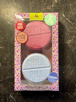 Be Body & Earth Chill Pill Bath Bombs ~ PINK ROSE & BLUEBERRY