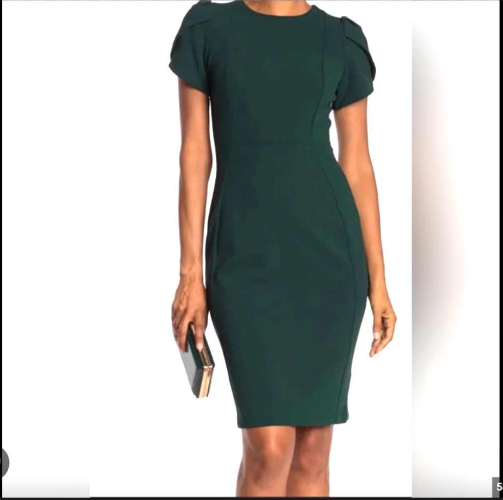 NWT Calvin Klein Sheath tulip sleeve Hunter Green