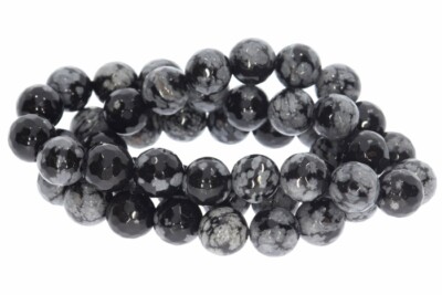 0.38 lfm (55,92   */ 1 lfm) 8S140 - Schneeflocken Obsidian facettiert 8mm Strang