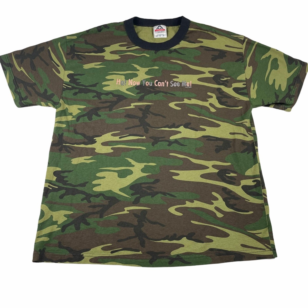 Vintage Y2k Ha Now You Cant See Me Quote Humor Camo