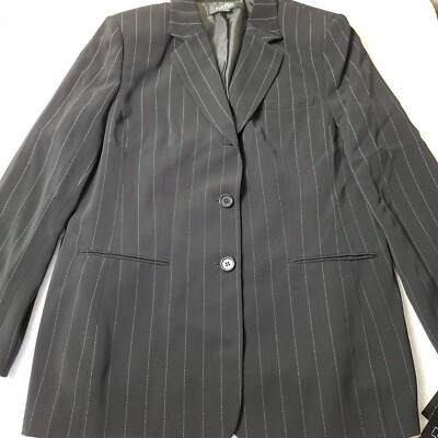 KASPER Long Line Jacket Blazer Plus Sz 18 Black White Pinstripe Lined  Career