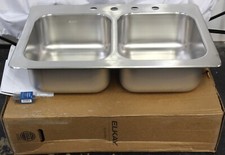 Elkay Dual-Mount 33x22 4-Hole 20G Stainless Steel Double Bowl Kitchen Sink READ
