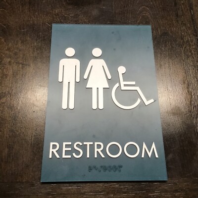 ADA Compliant, Restroom Signs, Dark Green/blue with Braille text 6''x9''