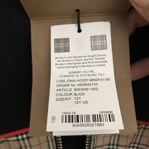 NWT Authentic BURBERRY Boy's Check Panel Zip Up Hoodie size 12 - Picture 8 of 8