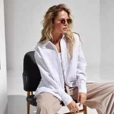 Women's Pure Cotton Crepe Shirt Comfortable Loose Elegant Button Down Shirt Tops