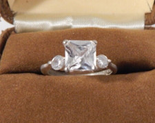 Vintage Sterling Silver Princess Cut CZ Solitaire Engagement Ring Size 6.5 RSE