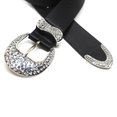 Rhinestone Buckle Waist Belt Sparkling Faux Leather Metal  display picture 2