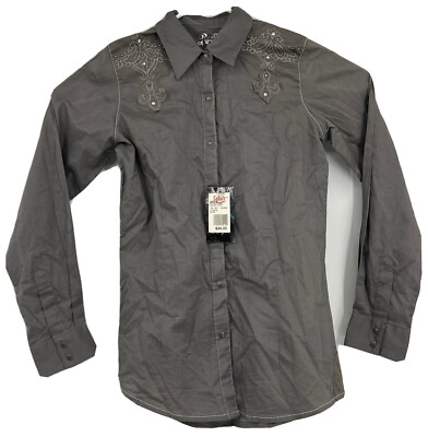Deluxe Womens Rock 47 Cowgirl Western Rodeo Performance Shirt Gray Embroidery S