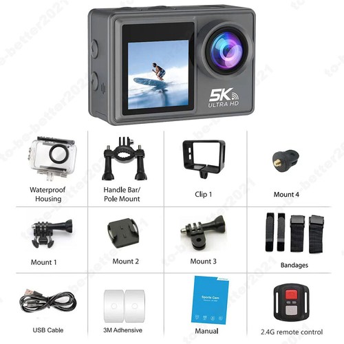 5K Sports Camera with Anti-Shake EIS Stabilization Dual Touch Screen Motorcycle - Picture 11 of 12