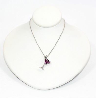 Natural Ruby Necklace 14K Solid White 