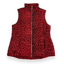 Klass Vest Womens Medium Red Black Animal Print Full Zip Pockets Euc