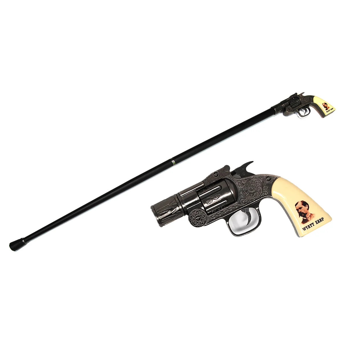 Wyatt Earp Revolver Gun Handle Cane Gentleman's Walking Stick