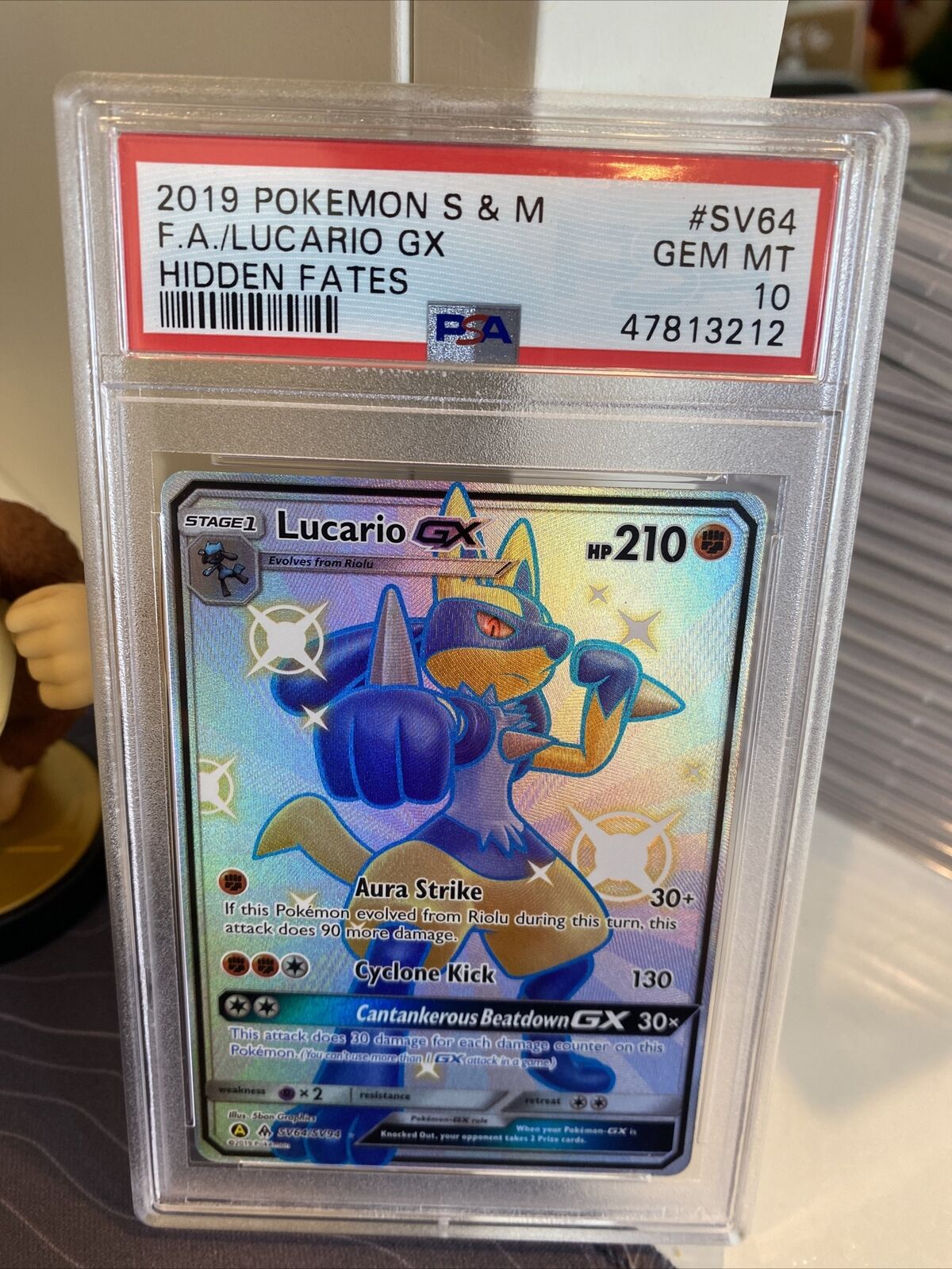 Mavin  PSA 9 MINT Lucario GX SV64/SV94 Hidden Fates SHINY HOLO Pokemon Card  CS8-806