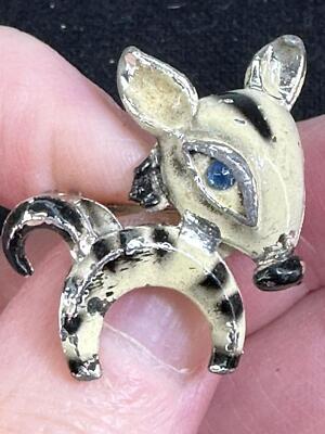 Zebra with Blue Rhinestone Enamel Vintage Silver Brooch Pin M-6834