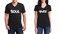 V-neck #2 Soul Mate Christmas Matching Tees Couple T-Shirts SET Gift Santa Hat