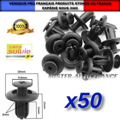 x50 Clips Fixation Universel Voiture Agrafe Pare-choc Pare-Boue Garniture 8mm ++ - Photo 1/4
