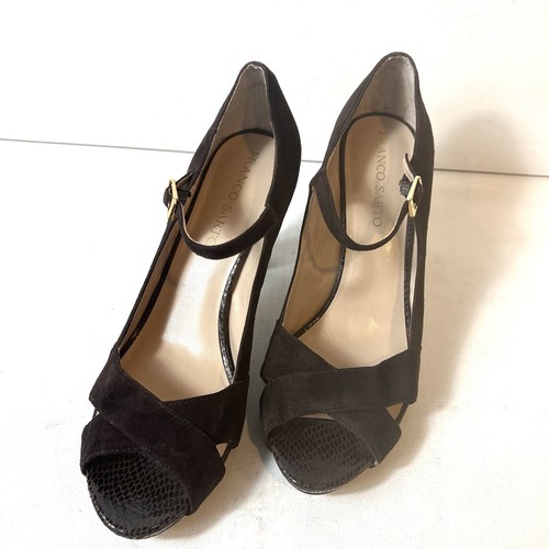 Franco Sarto Womens Sz 9.5M Brown Suede Peep Toe Pump Mary Jane High Heels Shoes - Picture 2 of 12