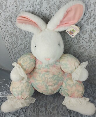 Dan Dee Soft Expressions Bunny Plush 18'' Sitting Large Floral Outfit 90s Vintage