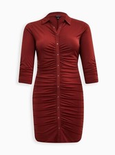 Torrid At The Knee Studio Knit Shirred Shirtdress Brown 1 1X 14 16 #H91157