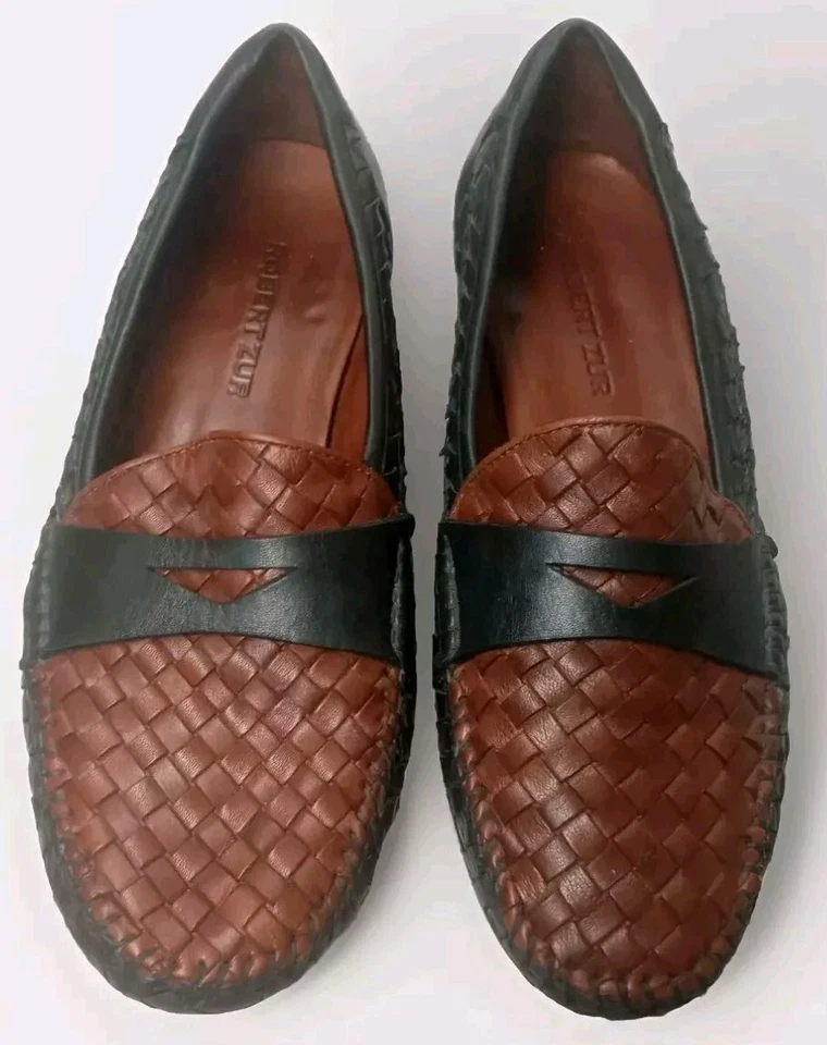 Robert Zur Leather Penny Loafer Shoes Size 11 Two-Tone Black/Brown Men's - Image 2 of 4
