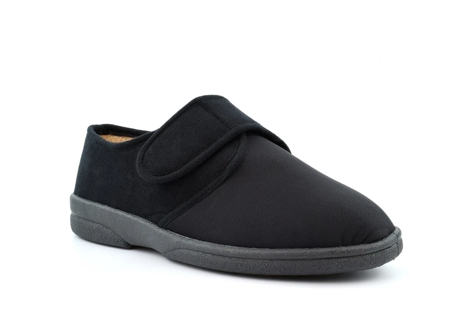 Mens Wide Fit Slippers Washable Extra Wide Slippers Touch Fasten 4E Width EEEE - Image 1 of 3