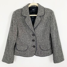 HOBBS London Gray Wool Blazer Size 14 Button Front Work Career Professional