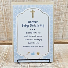 Dayspring Christening Greeting Card 5x7 Religious Bible Verse For Boy Blue Gold