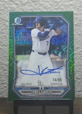 James Tibbs III #BMA-JT 2026 Bowman Mega Box Autograph Green Mojo Refractor /99
