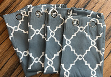 Fretwork Print Grommet Top Window Curtain 4 x 84" Panels NEW Blue White