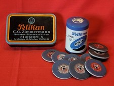 Alte Blechdose von "Pelikan" und "Pelikan" Radierer Dose mit Inhalt