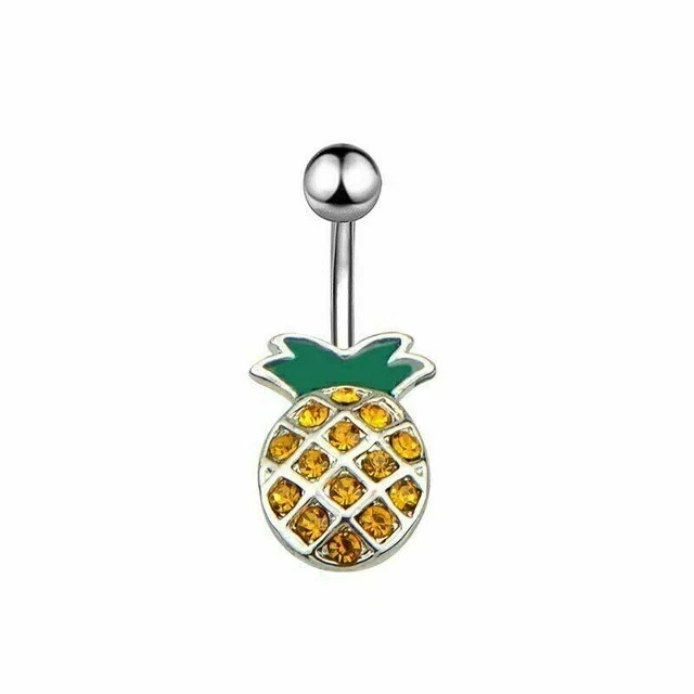 2Ct Round Cut Lab Created Citrine Pineapple Belly Button 14K White Gold Plated - Image 3 of 4