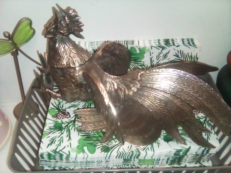 Vintage Metal/ Silver....Pair of Fighting Roosters