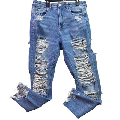 American Eagle Jeans Womens 10 Distressed Thrashed Grunge Streetwear Mom Jean