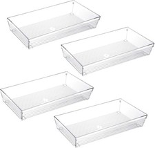 4 Pack 12"x 6" Large Size Clear Plastic Desk Drawer Organizer Tray for Bathroom